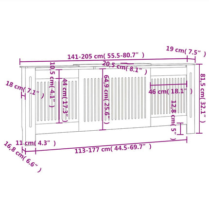 radiatorskjuler 205 cm konstrueret træ hvid