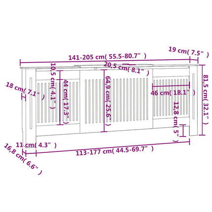 radiatorskjuler 205 cm konstrueret træ sort