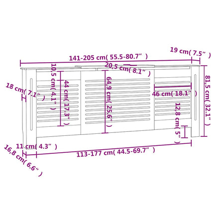 radiatorskjuler 205 cm MDF grå