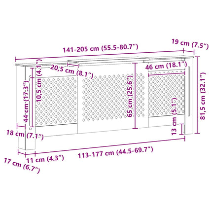 radiatorskjuler 205 cm MDF grå