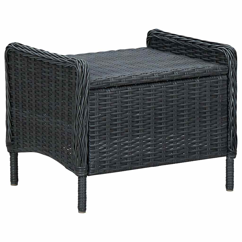havestol med lænefunktion og fodskammel polyrattan mørkegrå
