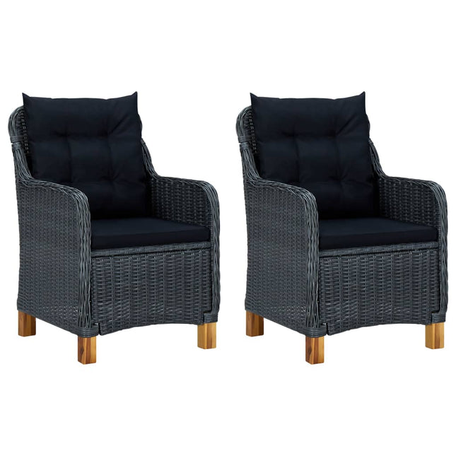 havestole med hynder 2 stk. polyrattan mørkegrå