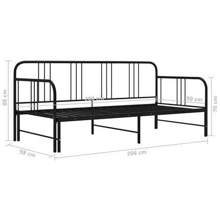sengestel til udtrækssofa 90x200 cm metal sort