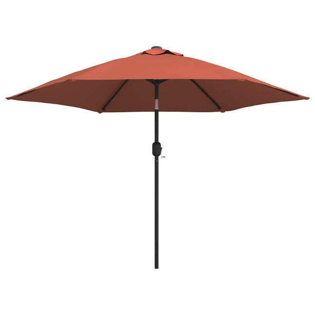 parasol m. LED-lys + stålstang 300 cm terrakotta