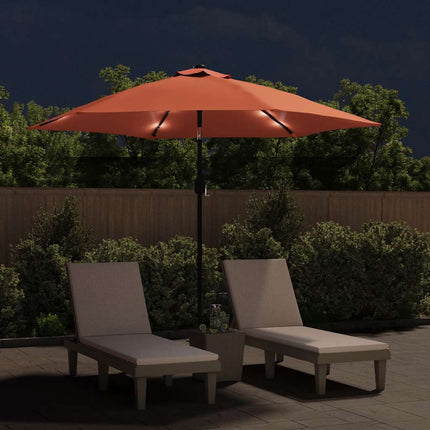 parasol m. LED-lys + stålstang 300 cm terrakotta