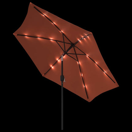 parasol m. LED-lys + stålstang 300 cm terrakotta
