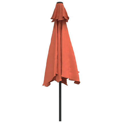 parasol m. LED-lys + stålstang 300 cm terrakotta