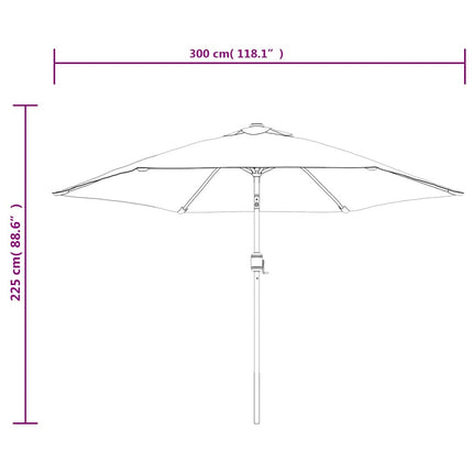 parasol m. LED-lys + stålstang 300 cm terrakotta