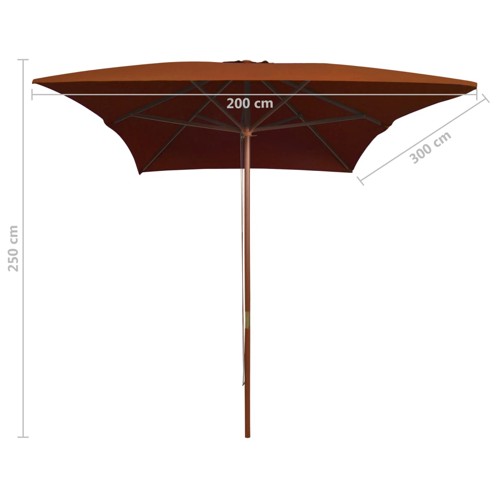 haveparasol 200x300 cm træstang terrakotta