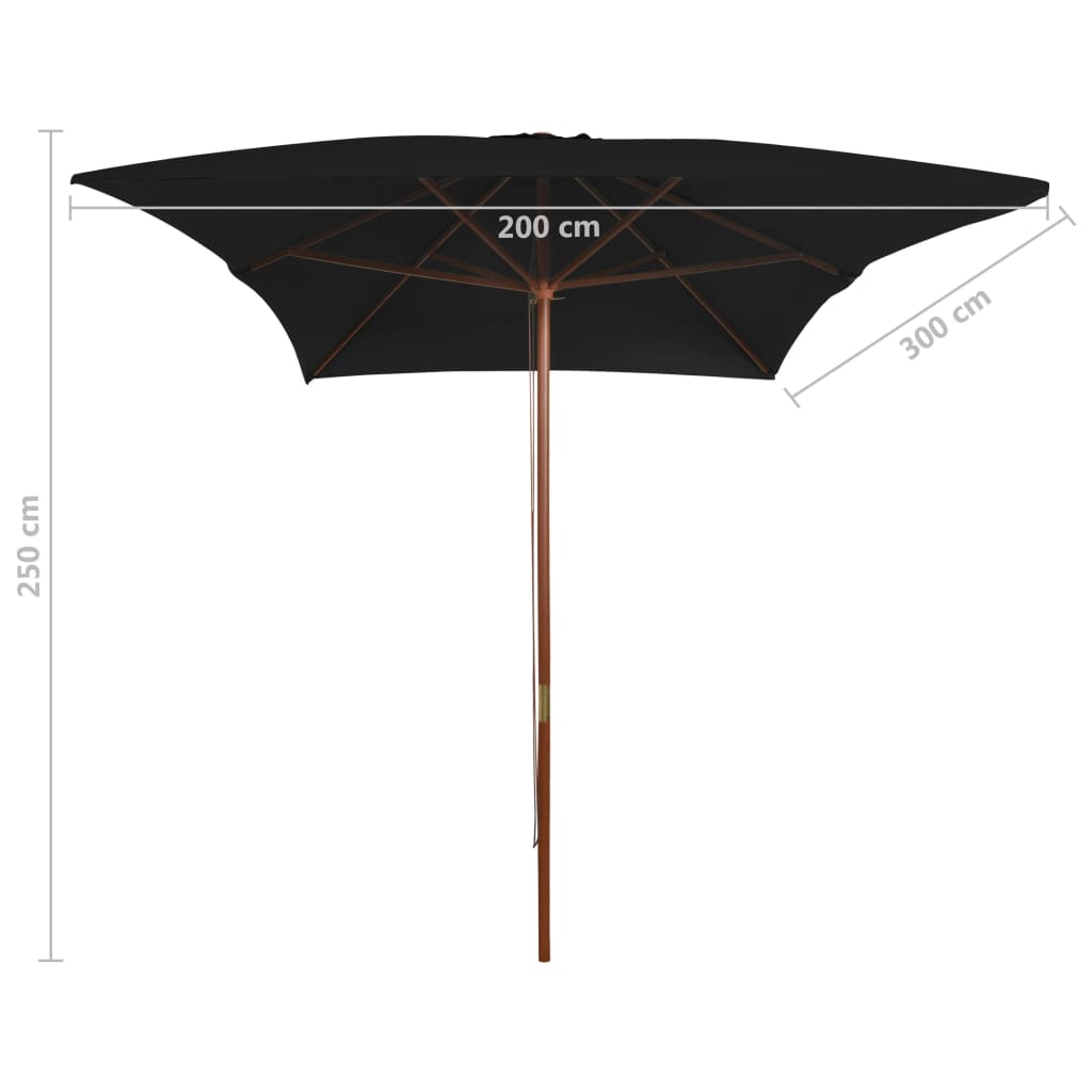 haveparasol 200x300 cm træstang sort