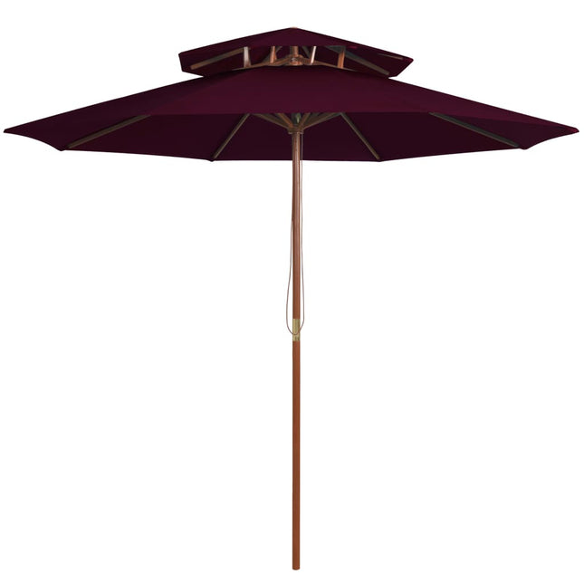 dobbelt parasol 270 cm træstang bordeauxfarvet