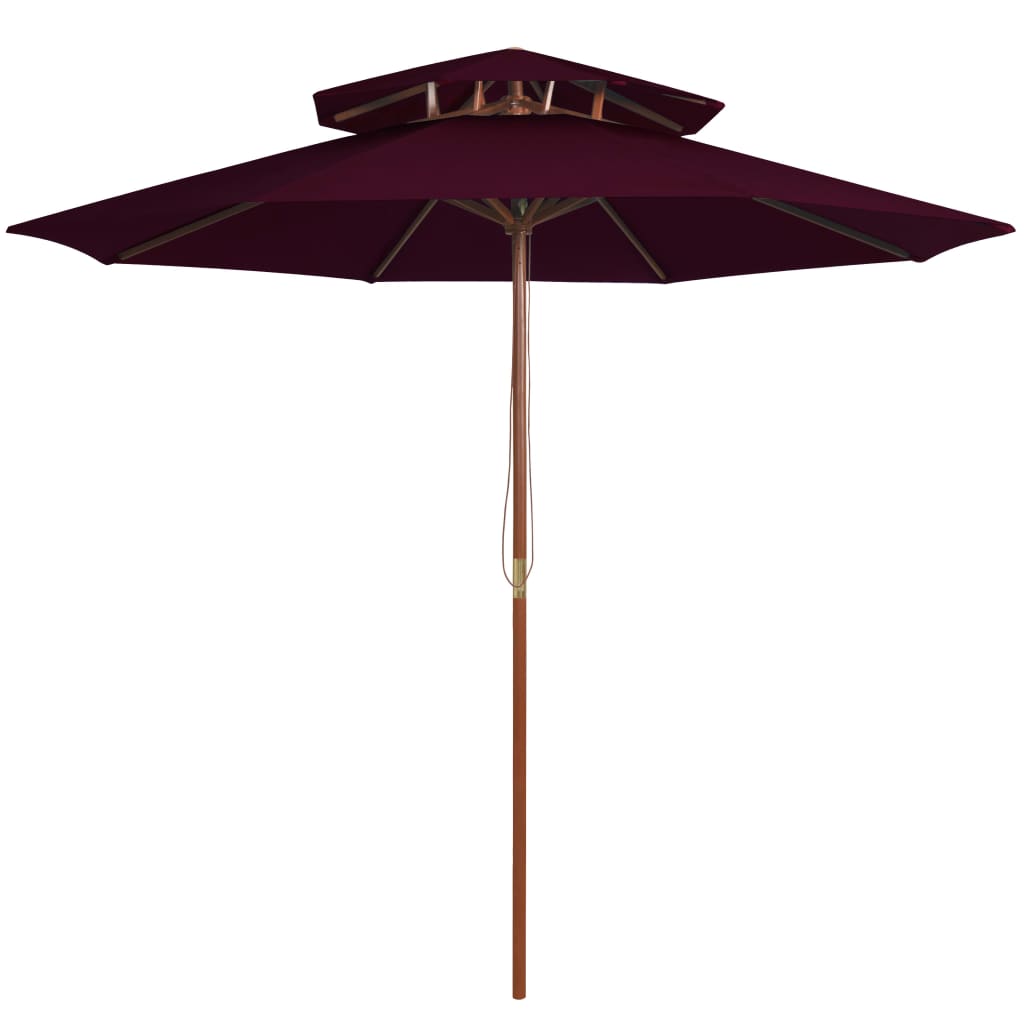 dobbelt parasol 270 cm træstang bordeauxfarvet billede