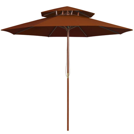 parasol m. træstang 270 cm 2 niveauer terrakotta