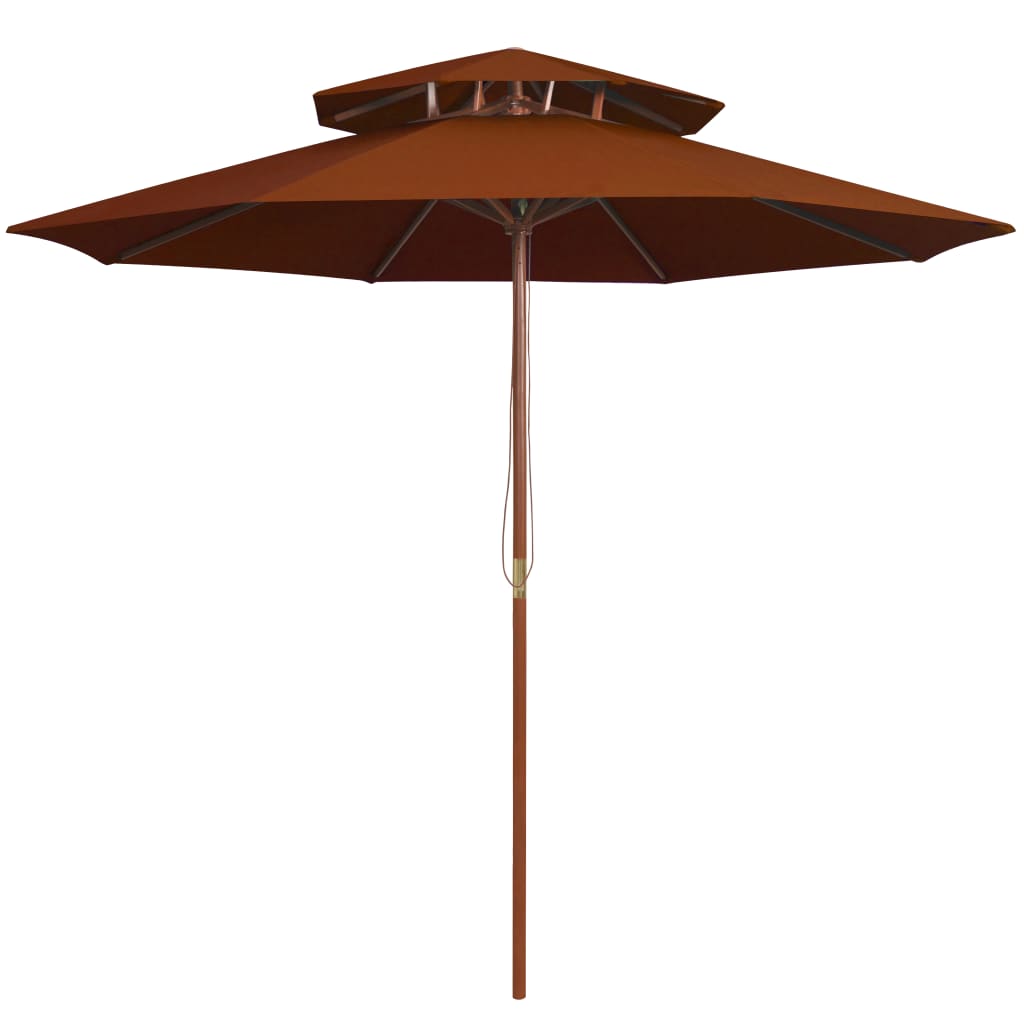 parasol m. træstang 270 cm 2 niveauer terrakotta