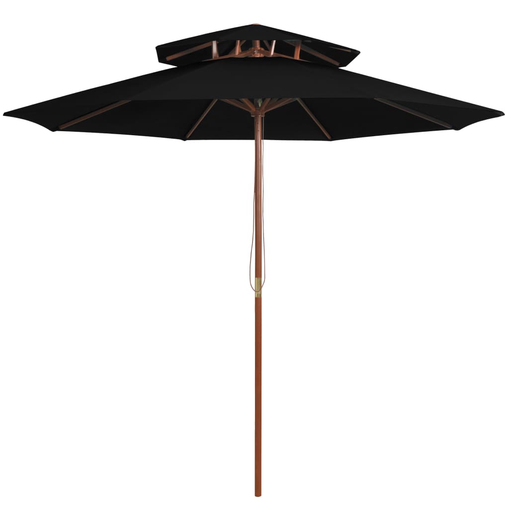 parasol m. træstang 270 cm 2 niveauer sort