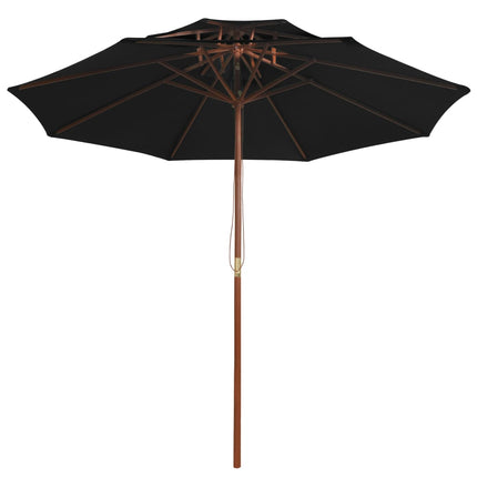 parasol m. træstang 270 cm 2 niveauer sort