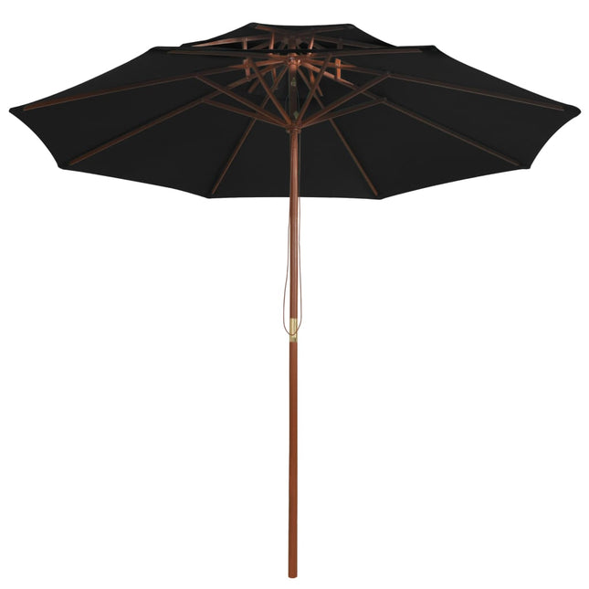 parasol m. træstang 270 cm 2 niveauer sort