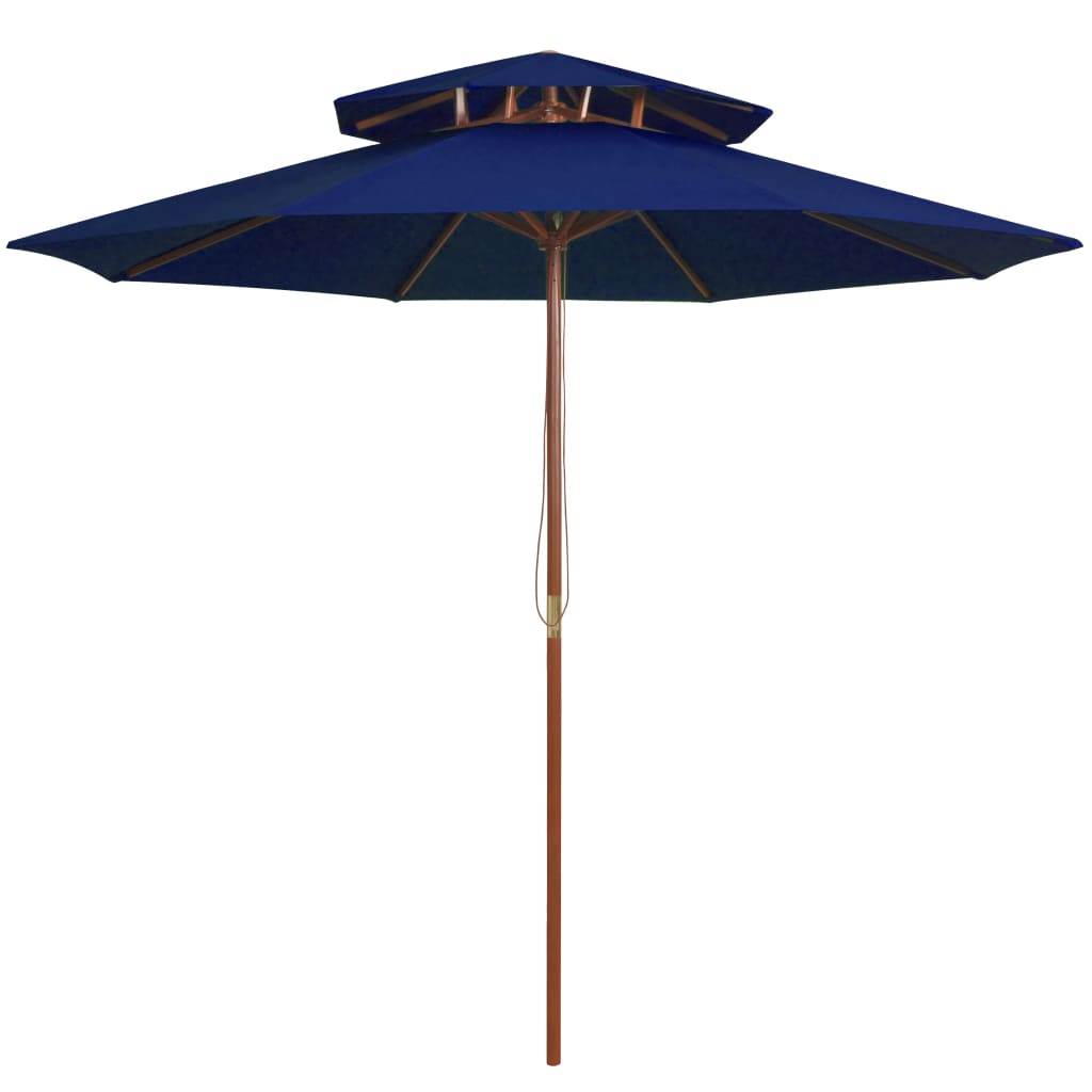 parasol m. træstang 270 cm 2 niveauer blå