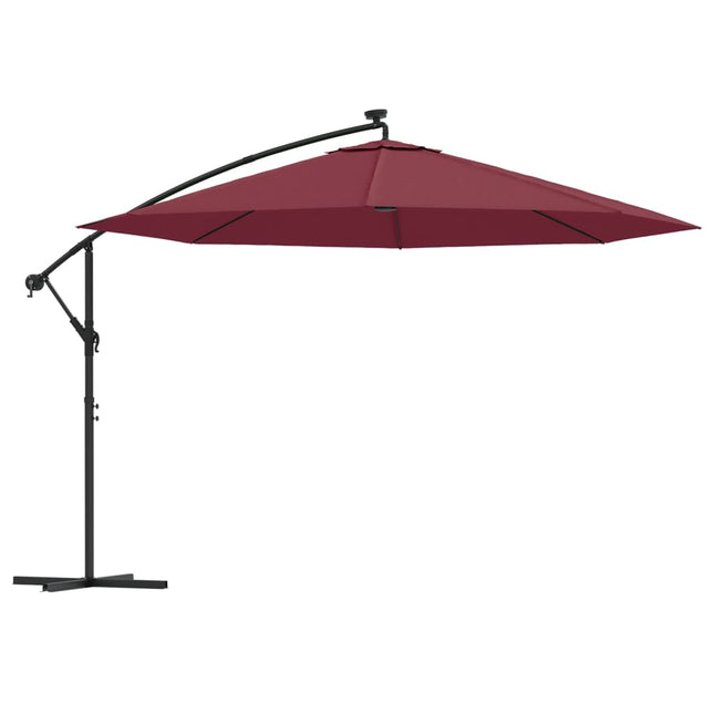 hængeparasol m. LED-lys 350 cm bordeauxrød
