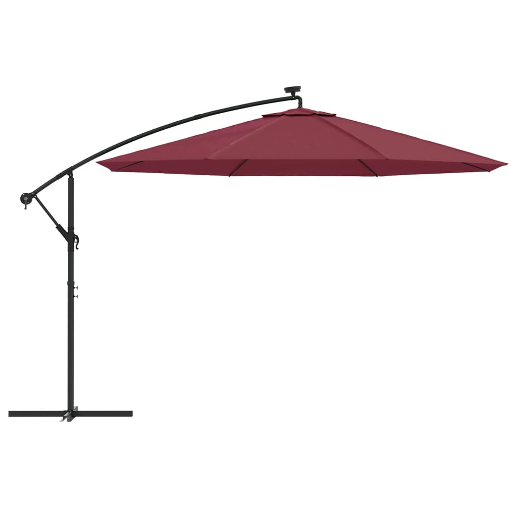 hængeparasol m. LED-lys 350 cm bordeauxrød