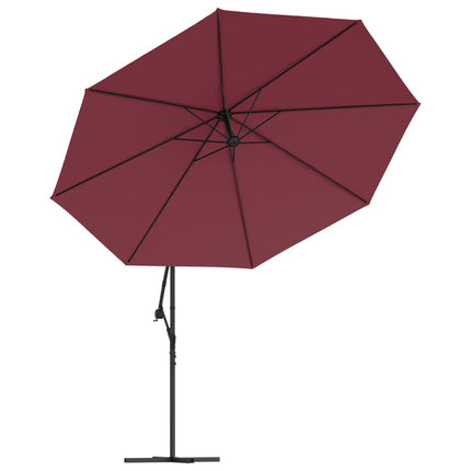 hængeparasol m. LED-lys 350 cm bordeauxrød