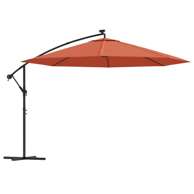 hængeparasol m. LED-lys 350 cm terrakotta
