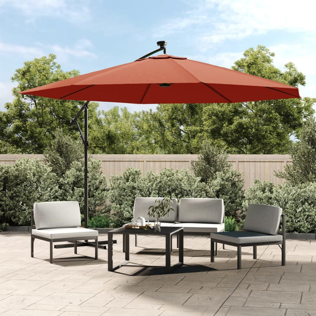 hængeparasol m. LED-lys 350 cm terrakotta