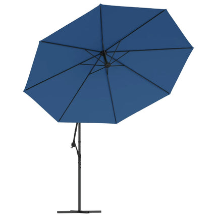 hængeparasol m. LED-lys 350 cm azurblå