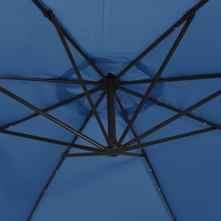 hængeparasol m. LED-lys 350 cm azurblå