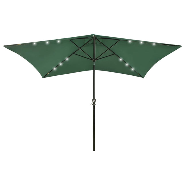 parasol med LED-lys og stålstang 2x3 m grøn