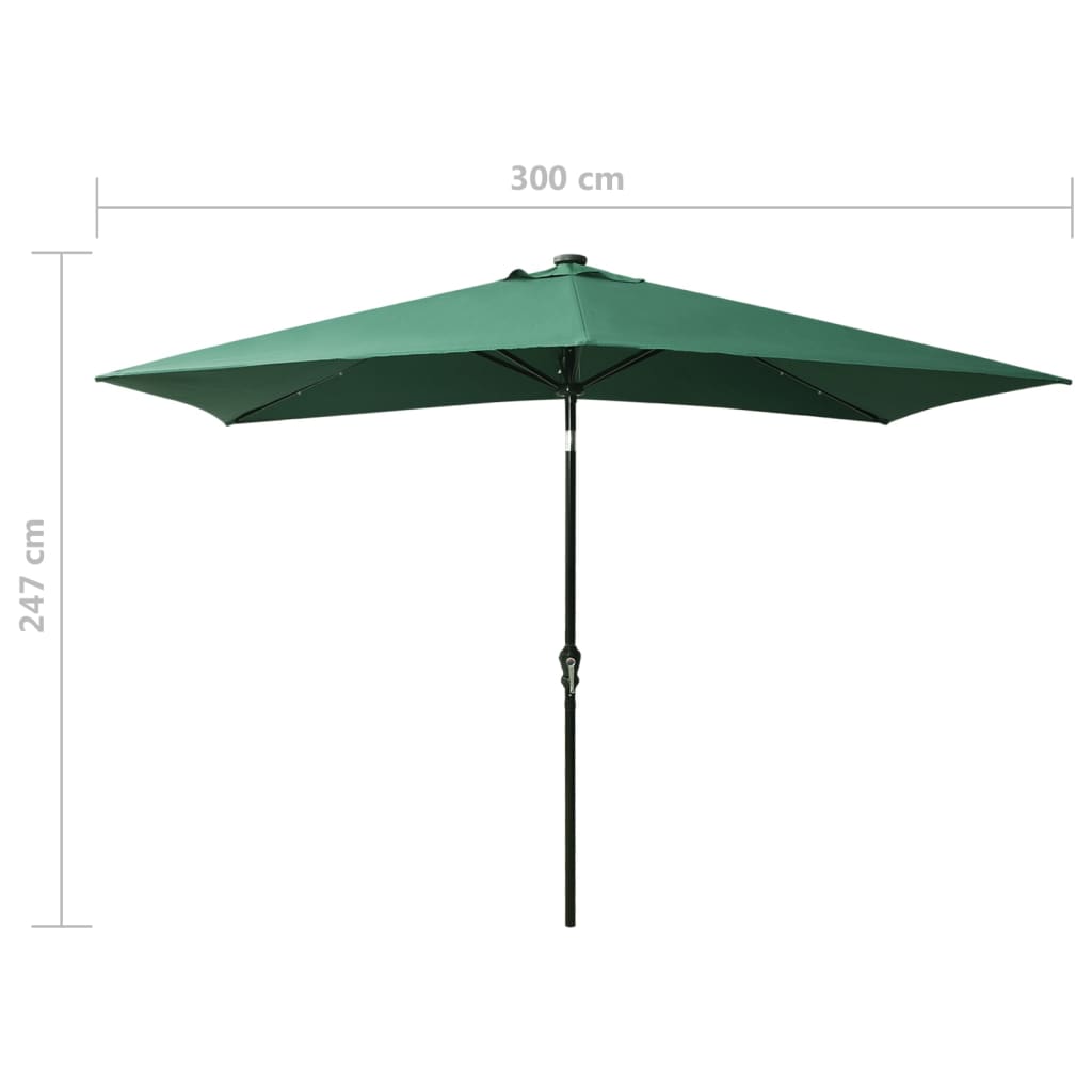 parasol med LED-lys og stålstang 2x3 m grøn