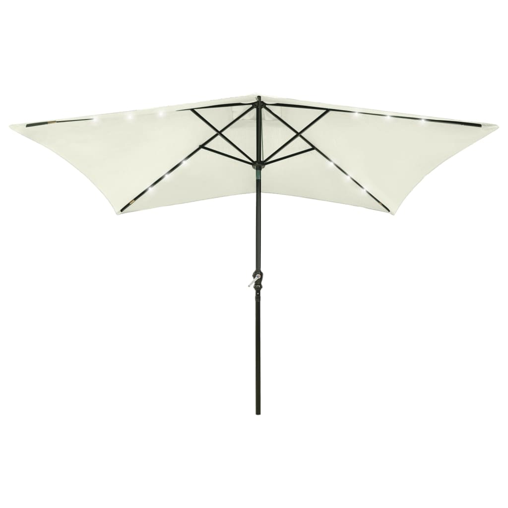 parasol med LED-lys og stålstang 2x3 m sandfarvet