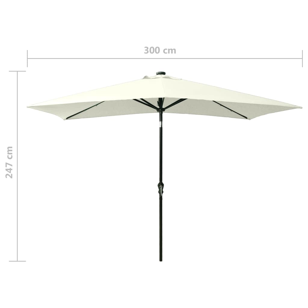 parasol med LED-lys og stålstang 2x3 m sandfarvet