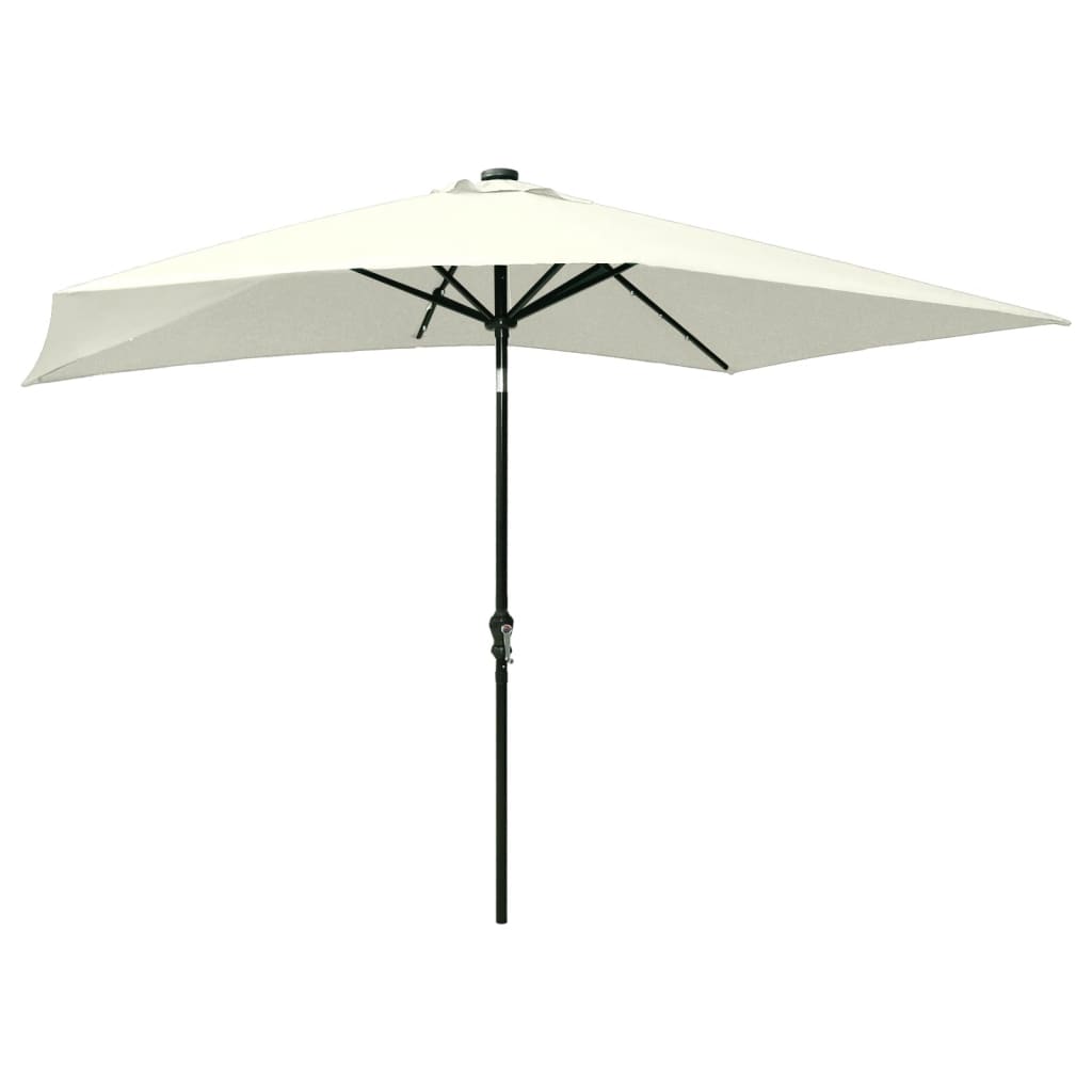 parasol med LED-lys og stålstang 2x3 m sandfarvet