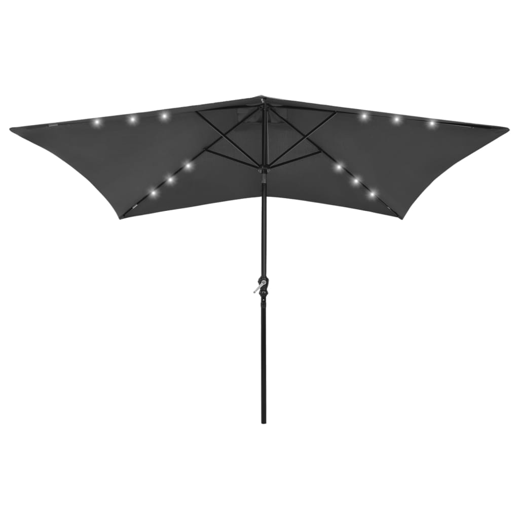 parasol med LED-lys og stålstang 2x3 m antracitgrå