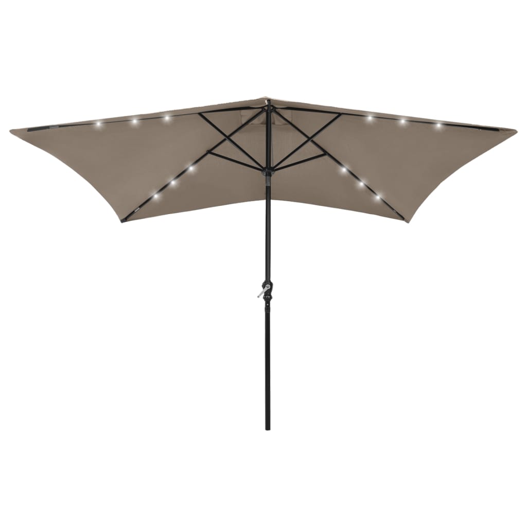 parasol med LED-lys og stålstang 2x3 m gråbrun