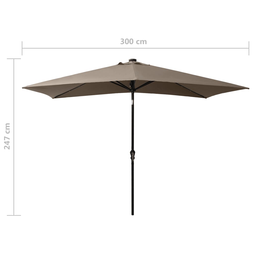 parasol med LED-lys og stålstang 2x3 m gråbrun
