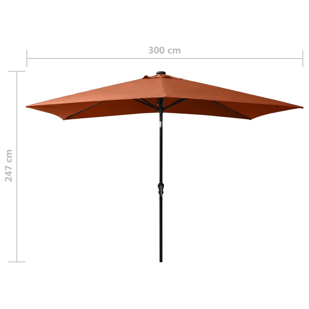 parasol med LED-lys og stålstang 2x3 m terrakotta