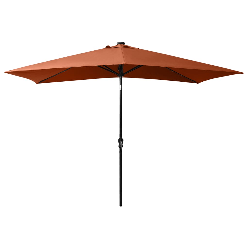parasol med LED-lys og stålstang 2x3 m terrakotta