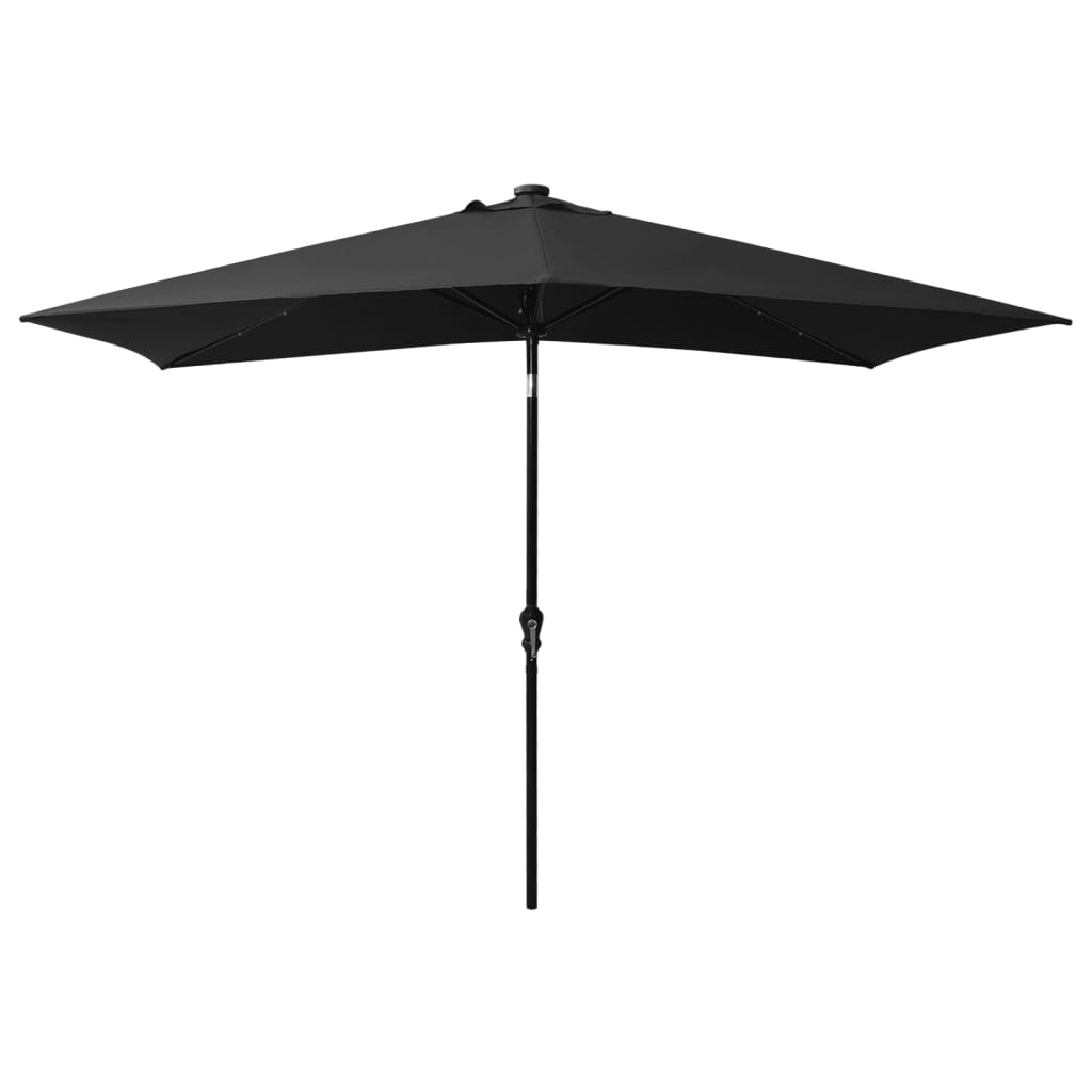 parasol med LED-lys og stålstang 2x3 m sort