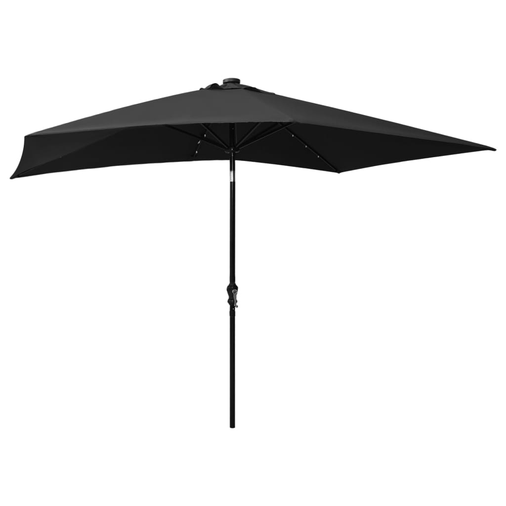 parasol med LED-lys og stålstang 2x3 m sort