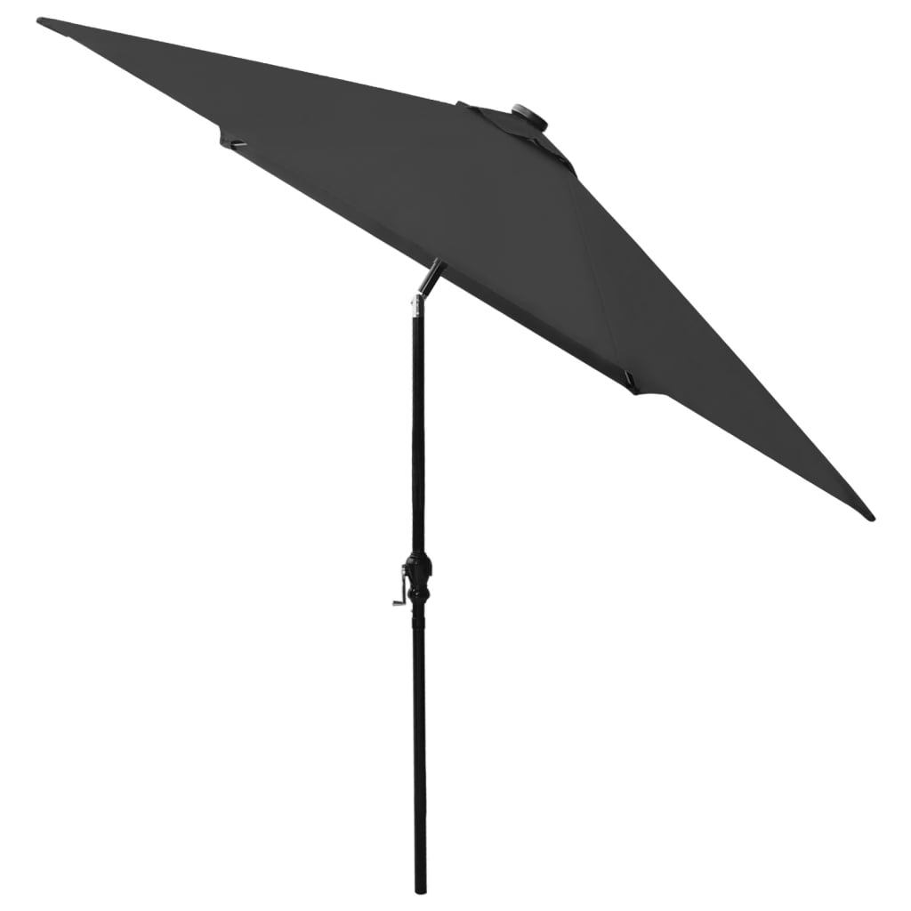 parasol med LED-lys og stålstang 2x3 m sort