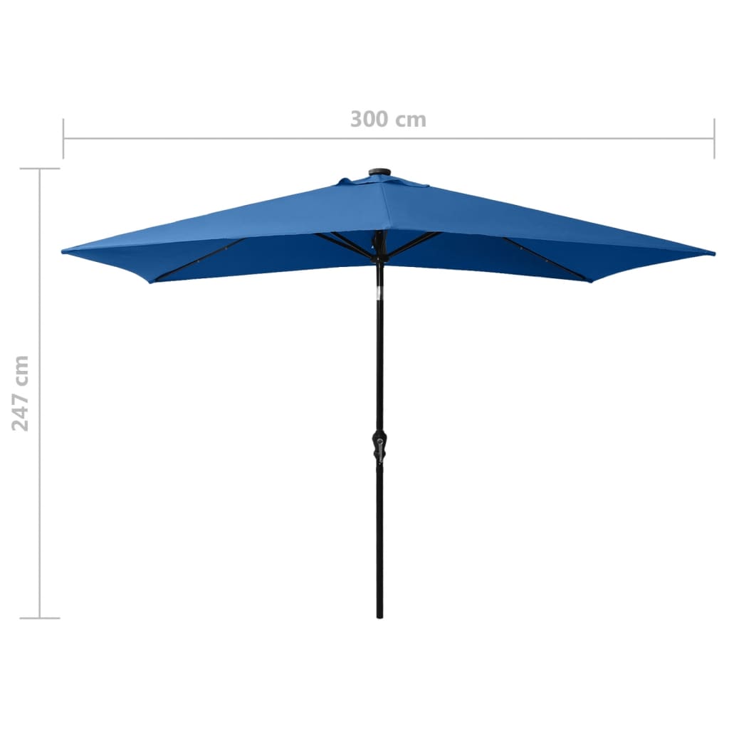 parasol med LED-lys og stålstang 2x3 m azurblå