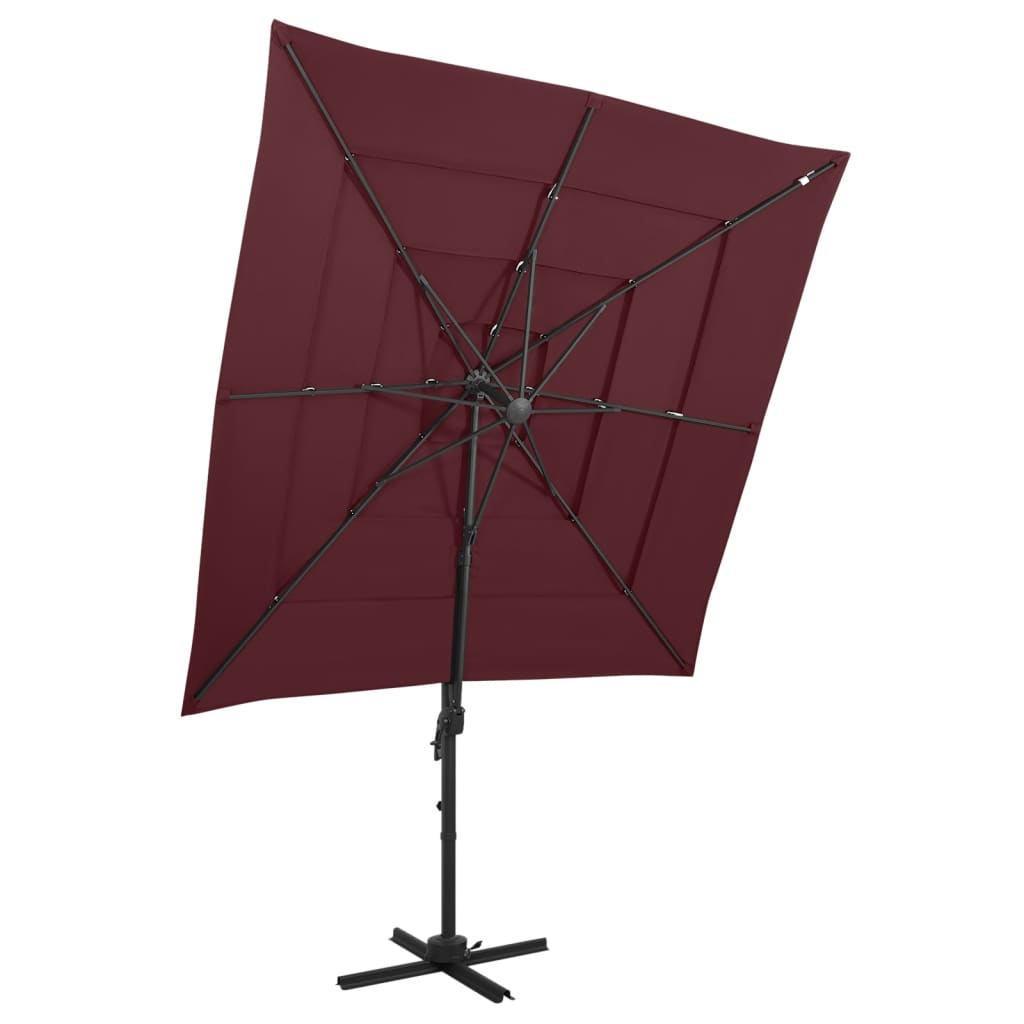 parasol 250x250 cm 4 niveauer aluminiumsstang bordeauxrød
