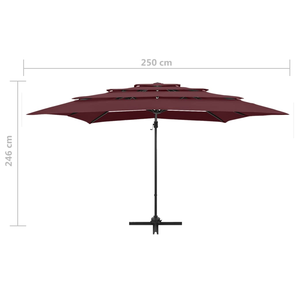 parasol 250x250 cm 4 niveauer aluminiumsstang bordeauxrød