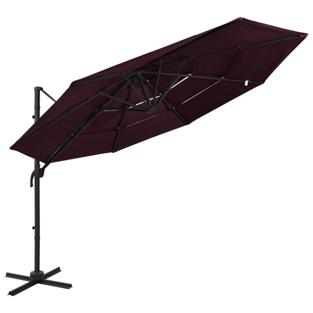parasol 3x3 m 4 niveauer aluminiumsstang bordeauxrød