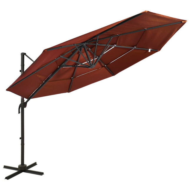 parasol 3x3 m aluminiumsstang 4 niveauer terrakotta