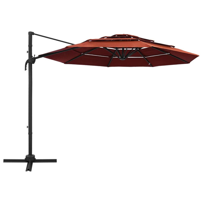 parasol 3x3 m aluminiumsstang 4 niveauer terrakotta