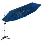 parasol 3x3 m aluminiumsstang 4 niveauer azurblå