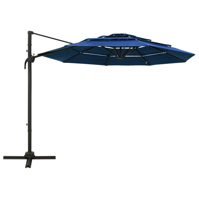 parasol 3x3 m aluminiumsstang 4 niveauer azurblå